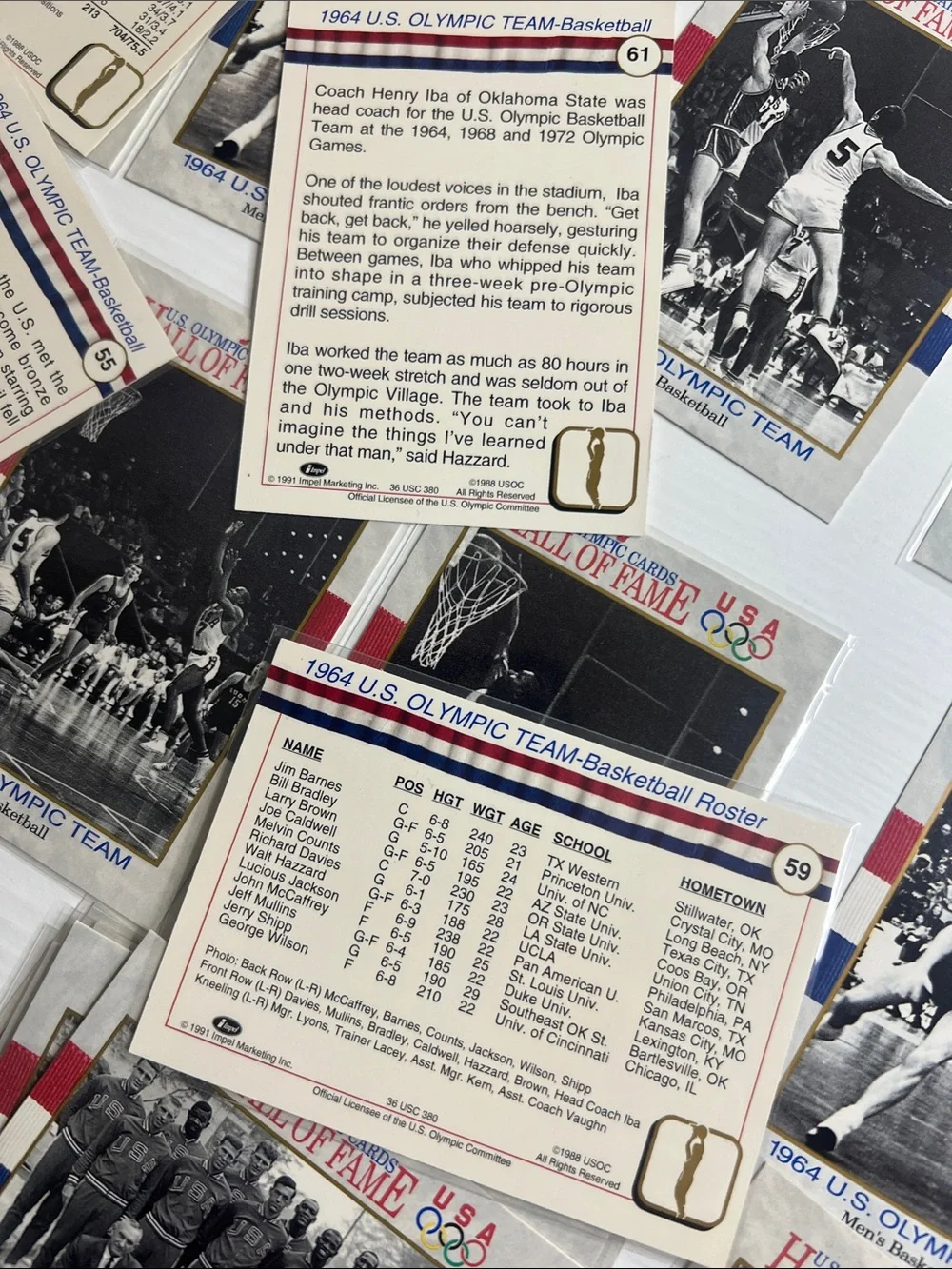 50+ Vintage US Olympics Basketball Hall of Fame Trading Cards
